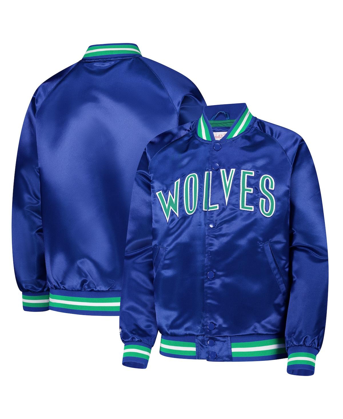 Mitchell & Ness Kids' Big Boys And Girls Royal Minnesota Timberwolves Hardwood Classics Satin Raglan Full-snap Jacket