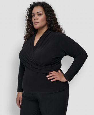 Plus Size Long-Sleeve Faux-Wrap Top