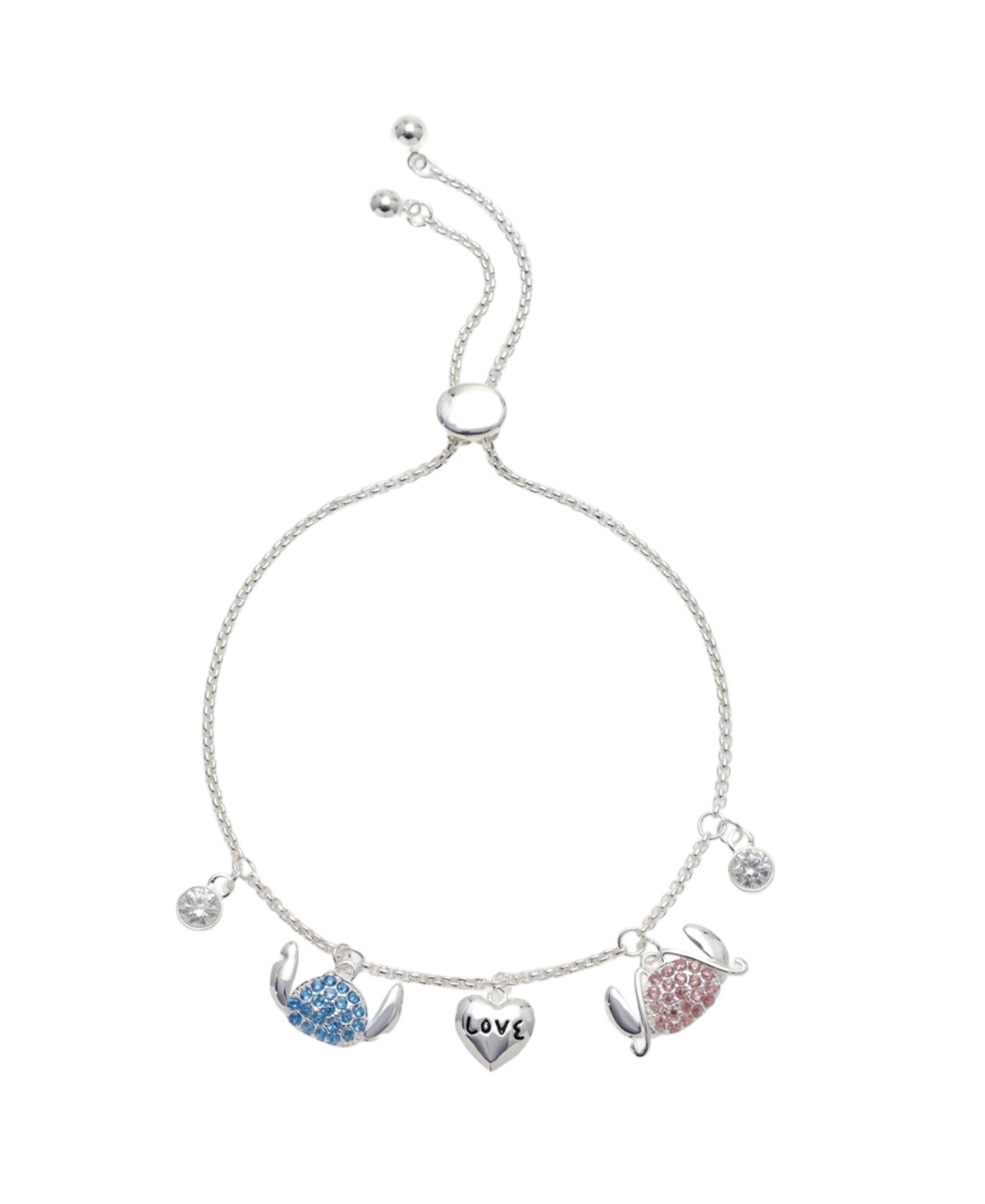 Cubic Zirconia Stitch Angel Love Bolo Bracelet - Silver