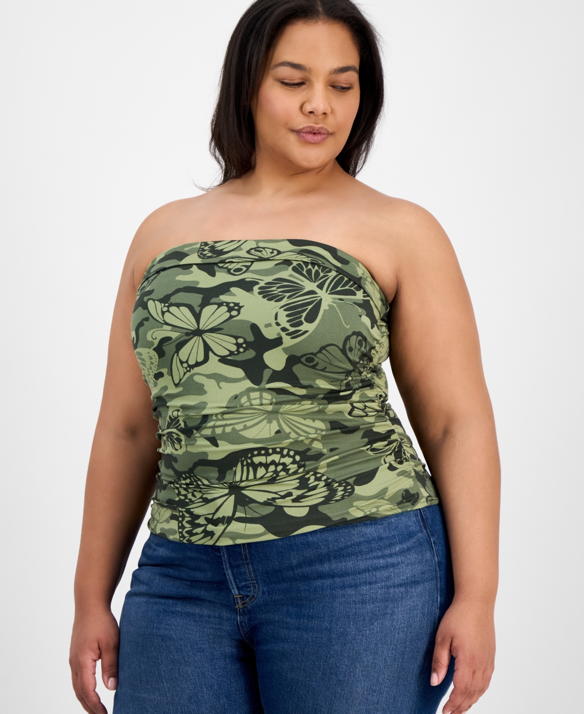 Trendy Plus Size Yummy Tube Top - Butterfly Camo