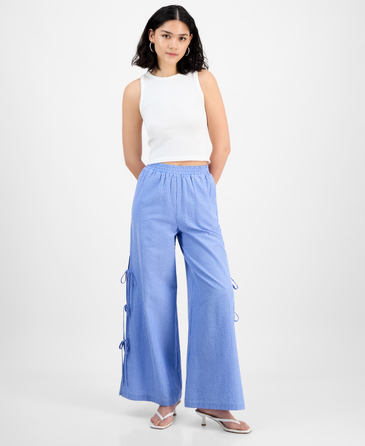 Women's Amelie Striped Side-Tie Wide-Leg Pants - Blue White