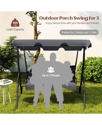3 Seat Outdoor Patio Canopy Swing with Cushioned Steel Frame