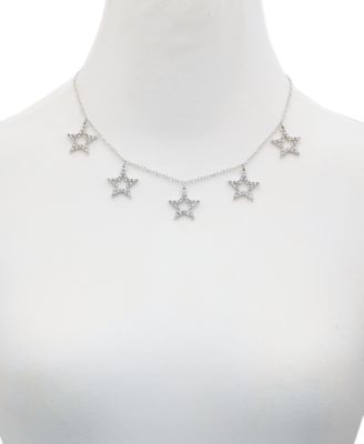 Silver-Tone Pav&eacute; Star Charm Statement Necklace, 16" + 2" extender 