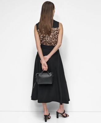 Shop Dkny Womens Sleeveless Leopard Print Blouse Tie Waist Midi Skirt