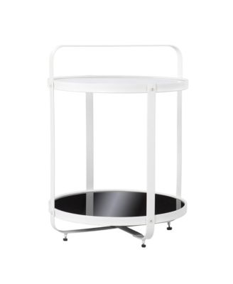 Glass and Iron Round End Table with Shelf for Living Room or Bedroom
