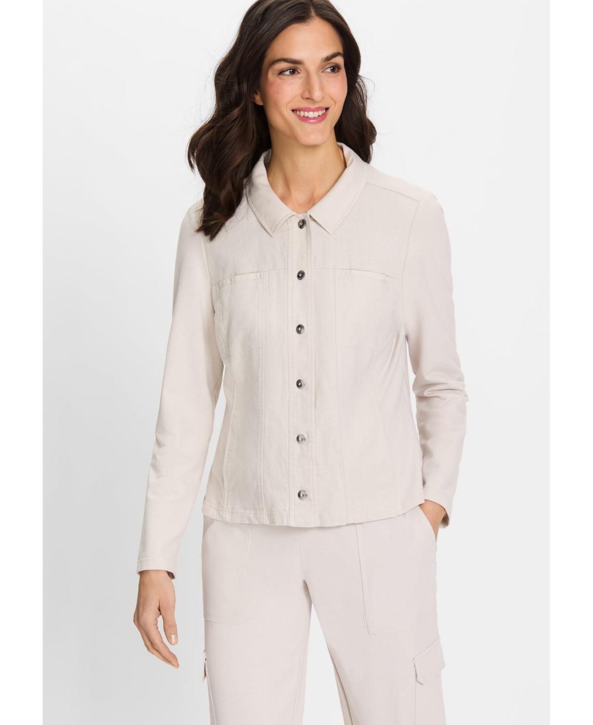 Women's Linen Mixed Media Jacket - Light stone