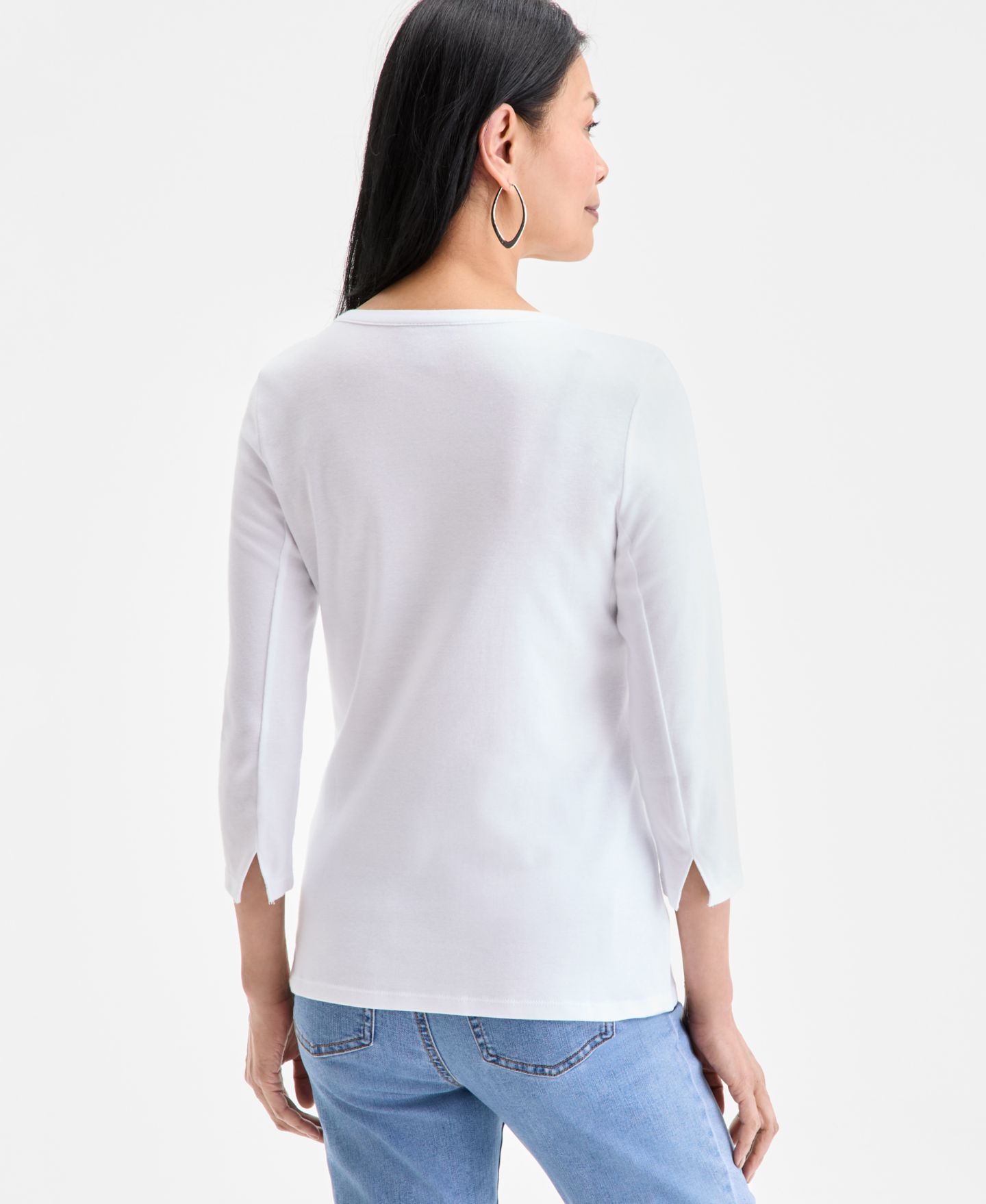 Женский топ Style & Co Petite Pima Cotton 3/4-Sleeve Boat-Neck, цвет: Яркий белый — фото 4