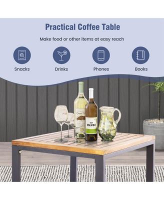 5pcs Patio Acacia Wood Cushioned Chair Ottoman Table Furniture Set Outdoor