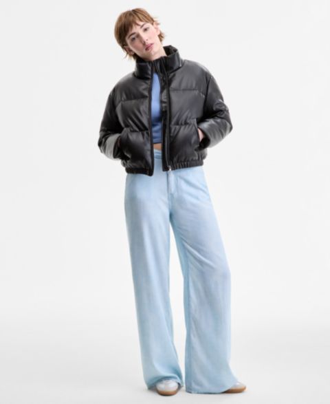 Женские куртки CoffeeShop Juniors' Cropped Faux-Leather Puffer Coat