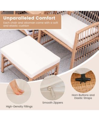 5 Piece Patio Rattan Wicker Conversation Set with 2-Tier Coffee Table & 2 Ottomans