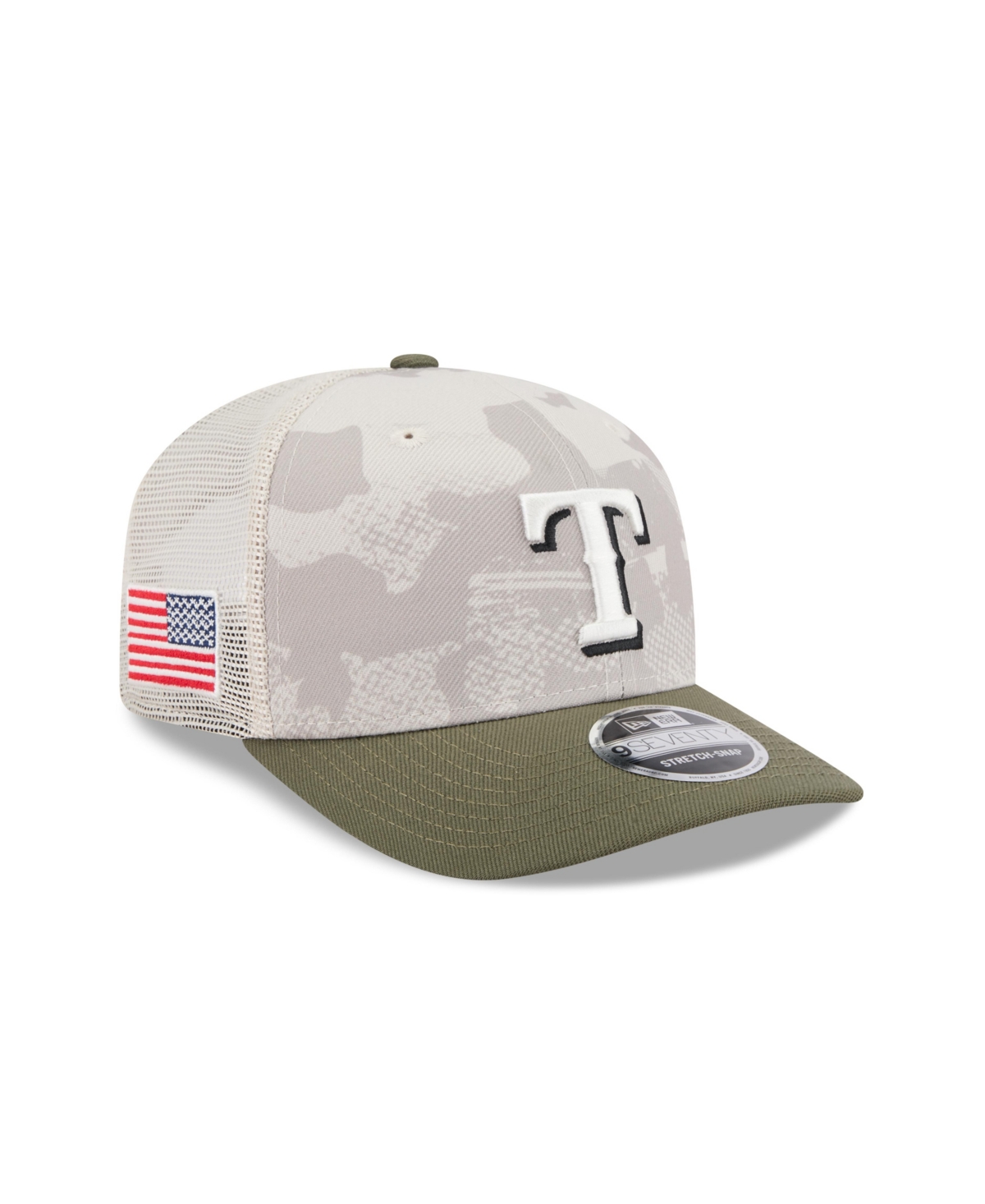 NEW ERA MEN'S LIGHT BEIGE/OLIVE TEXAS RANGERS 2025 ARMED FORCES DAY 9SEVENTY ADJUSTABLE HAT 