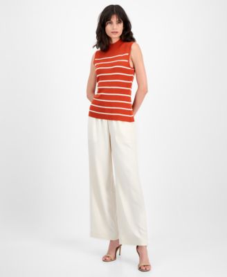 Women's Striped Mock-Neck Sleeveless Sweater