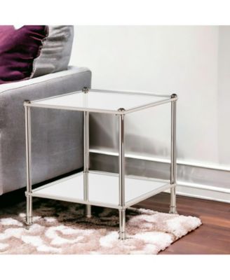 Glass and Iron Square Mirrored End Table for Living Room or Bedroom