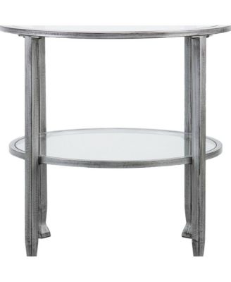 24" Silver And Clear Glass And Distressed Iron Round End Table With Shelf