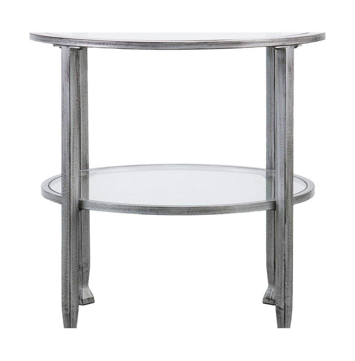 24" Silver And Clear Glass And Distressed Iron Round End Table With Shelf