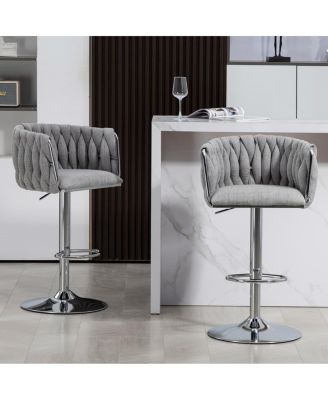 Set of 2 Adjustable Swivel Bar Stools with Woven Fabric Back, Footrest, Modern Counter Height Chairs for Kitchen or Bar-The Pop Home