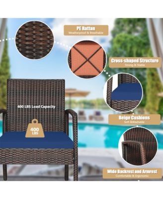 7PCS Patio Dining Furniture Set Yard w/ Wooden Tabletop Navy Cushions