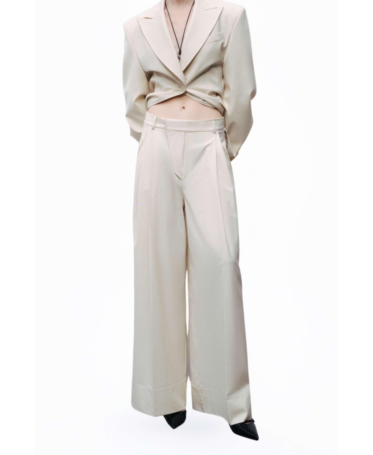 Women's Asymmetric Placket Detail Pants - Open white
