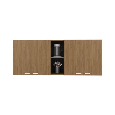 Olimpo 150 Wall Double Door Cabinet,Two External Shelves, Two Interior Shelves, Natural Oak