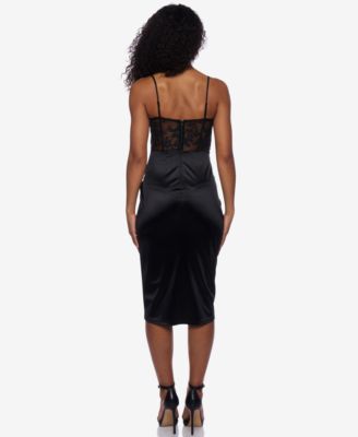 Juniors' Sequined Lace Corset Midi Dress