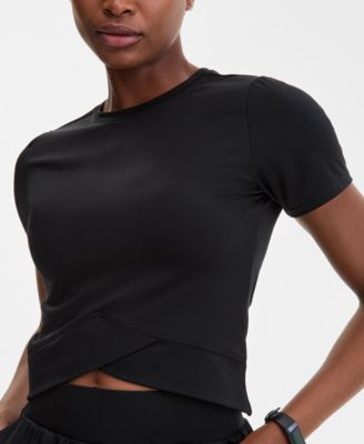 Women's Overlap Cropped Crewneck T-Shirt, Exclusively at Macy's