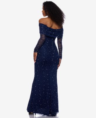 Juniors' Embellished Off-The-Shoulder Gown
