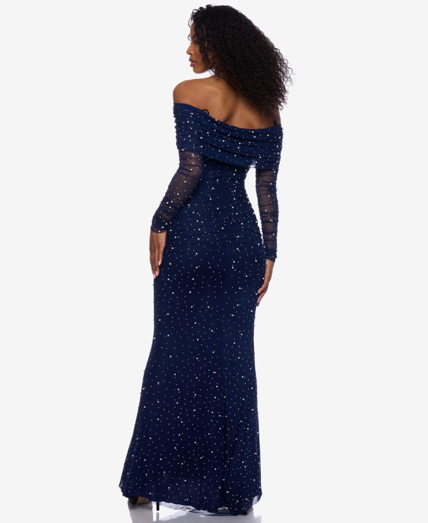 Женские платья B Darlin Juniors' Embellished Off-The-Shoulder Gown, цвет: Тёмно-синий / Жемчужный — фото 2