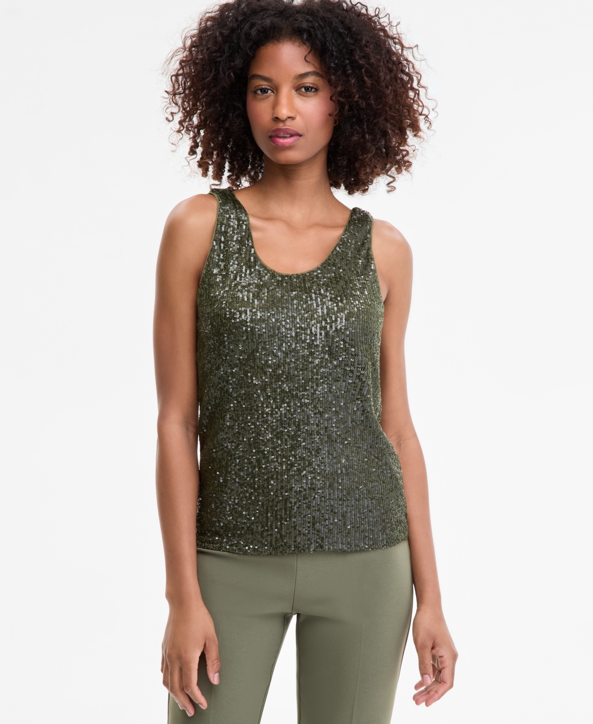 Shop Anne Klein Women's Sequin Double-scoop Sleeveless Tank