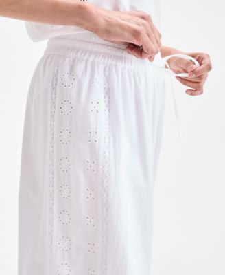 Women's Cotton Eyelet Pull-On Wide-Leg Pants, Exclusively at Macy's