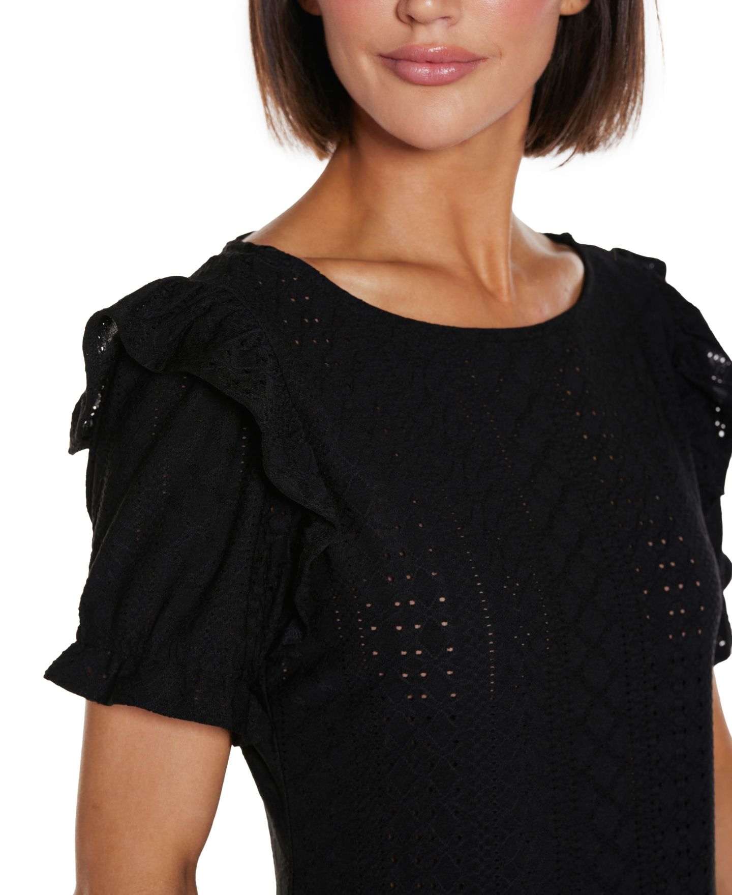 Женский топ Belldini Knit Eyelet Ruffle Sleeve, цвет: Чёрный — фото 4