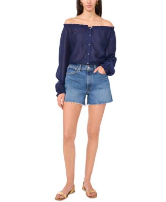 Women's Solid-Color Off-the-Shoulder Button Blouse
