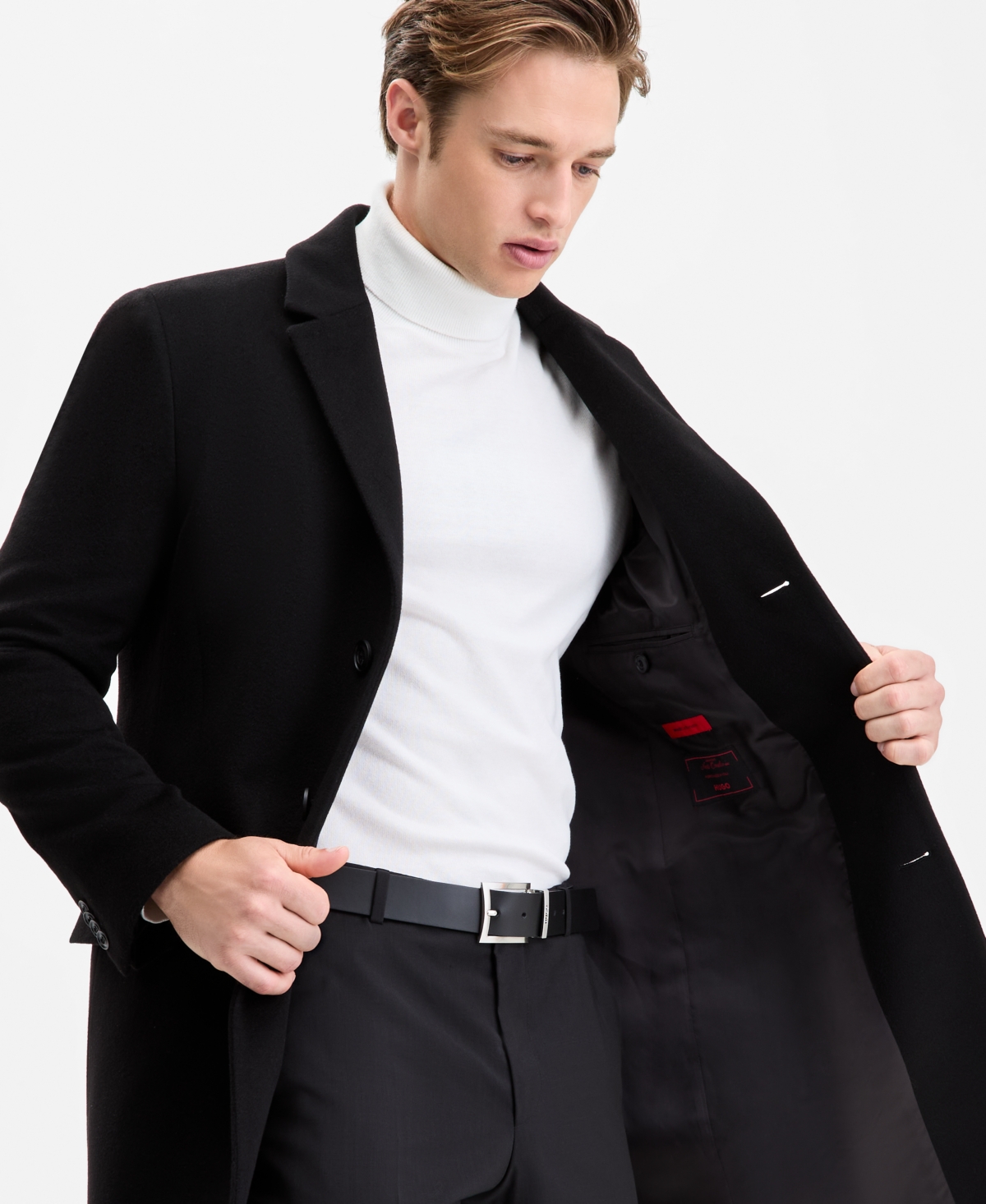 Hugo Boss Hugo By  Men's Regular-fit Cashmere Overcoat In Black