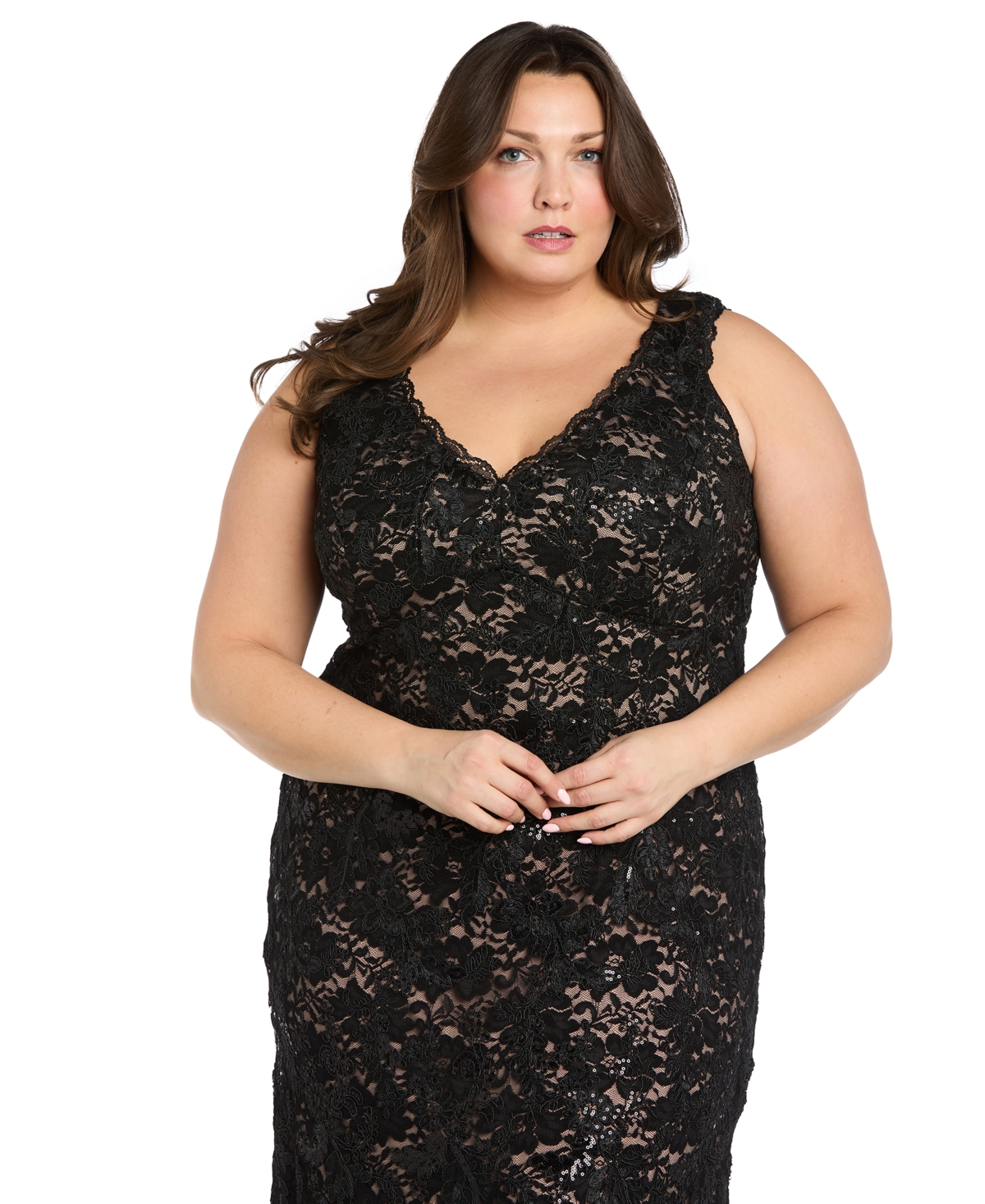 R & M Richards Plus Size Sequined Lace Gown
