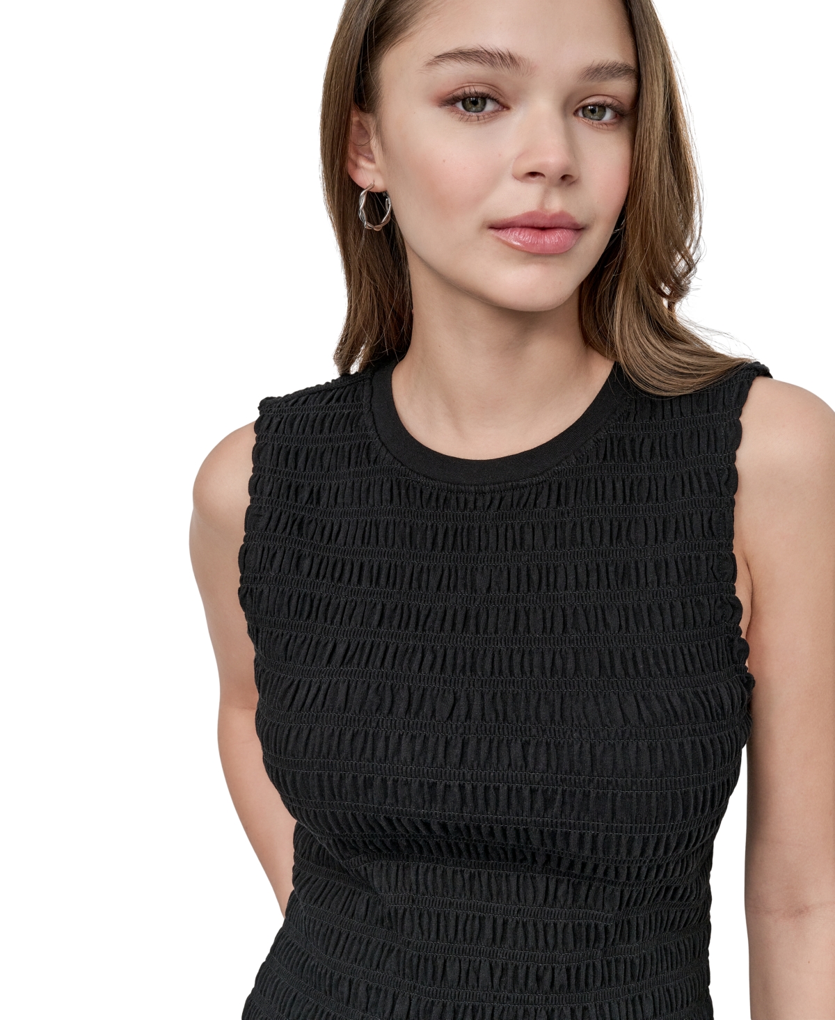 Dkny Jeans Smocked Sleeveless Top In Black