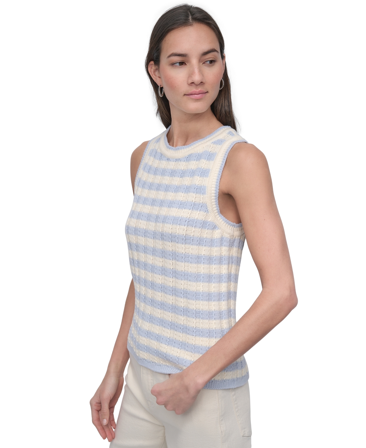 Shop Dkny Jeans Women's Ribbed Striped Crewneck Tank Top
