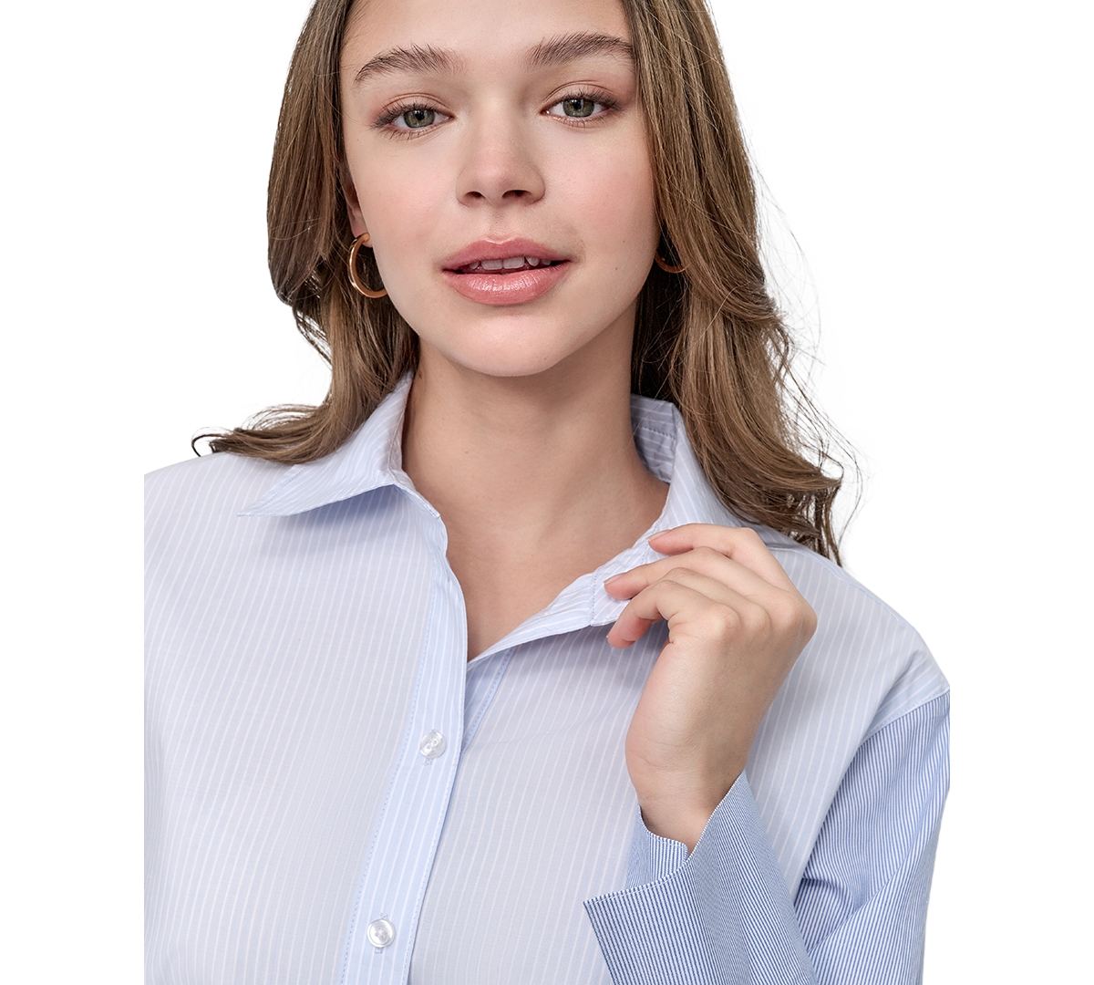 DKNY JEANS WOMEN'S CROPPED LONG-SLEEVE BUTTON-FRONT SHIRT 