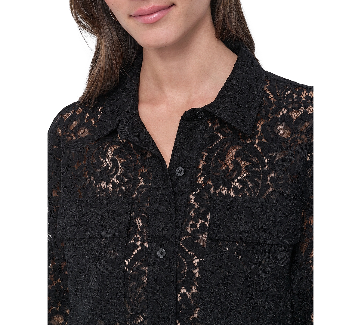 DKNY JEANS WOMEN'S LONG SLEEVE BUTTON FRONT LACE SHIRT 