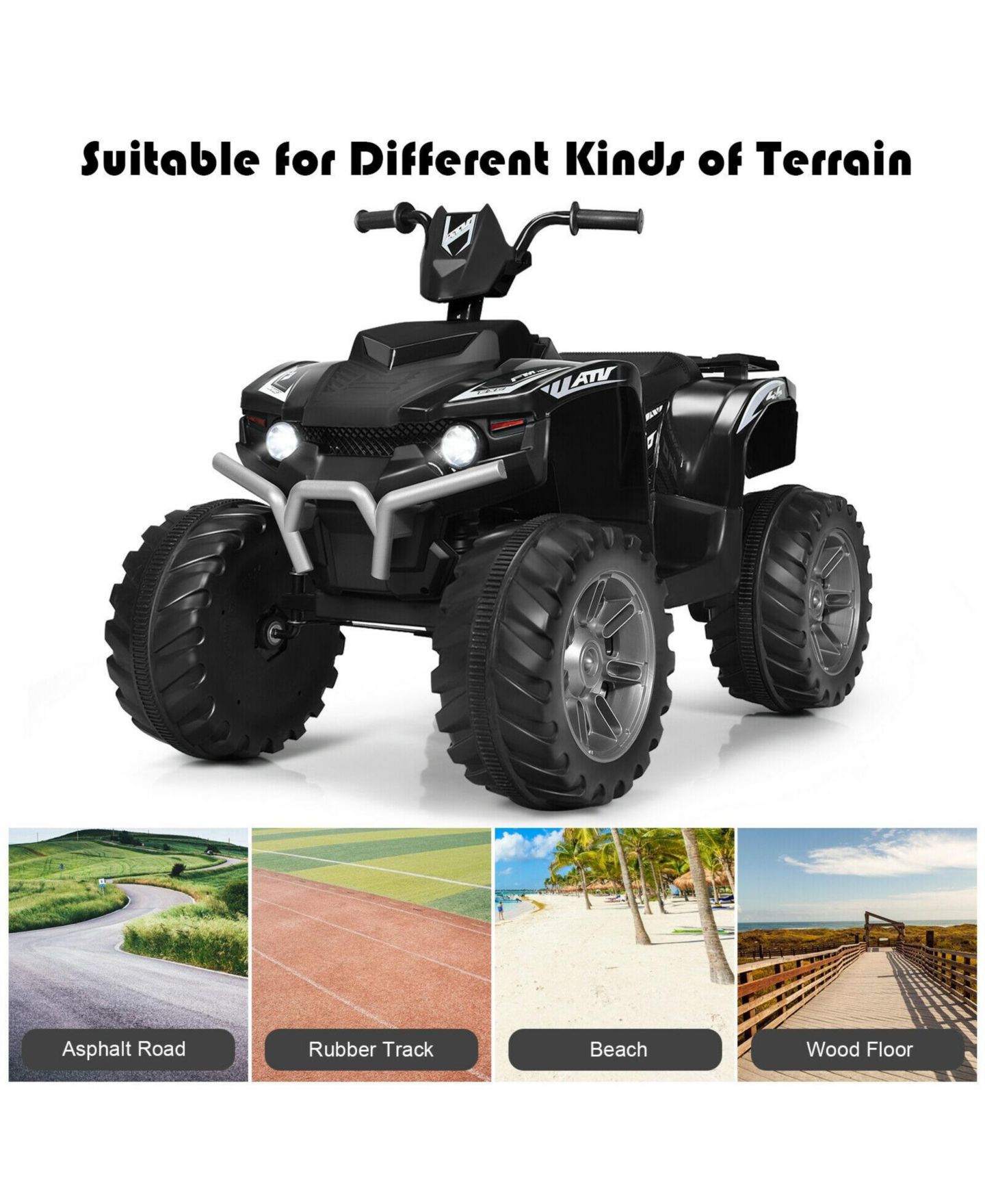 Детская игрушка Mecale 12V Kids Ride-On ATV with LED Lights, 1-Seat, Ages 3+, цвет: Чёрный — фото 6