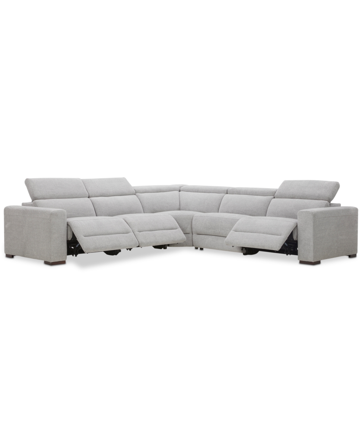 Macy's Nevio 5-pc. Fabric Power Headrest Sectional With 3 Power Motion Chairs
