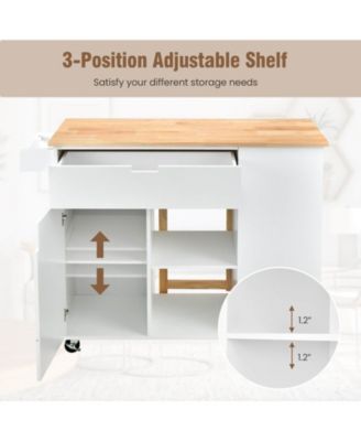 Drop-Leaf Kitchen Island with Rubber Wood Top