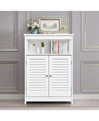 Wood Freestanding Bathroom Storage Cabinet with Double Shutter Door