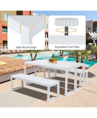 3-Piece Outdoor Patio Dining Set, Aluminum Furniture Set with 1 Rectangular Picnic Table and 2 Benches for Garden, Lawn, Yard