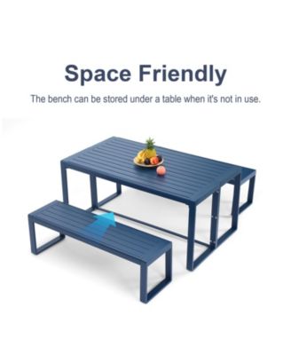 3-Piece Outdoor Patio Dining Set, Aluminum Furniture Set with 1 Rectangular Picnic Table and 2 Benches for Garden, Lawn, Yard