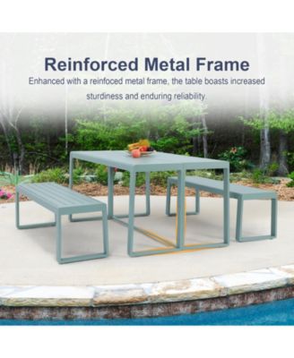 3-Piece Outdoor Patio Dining Set, Aluminum Furniture Set with 1 Rectangular Picnic Table and 2 Benches for Garden, Lawn, Yard