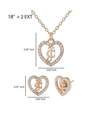 Gold-Tone Pave Heart Necklace & Stud Earrings Set