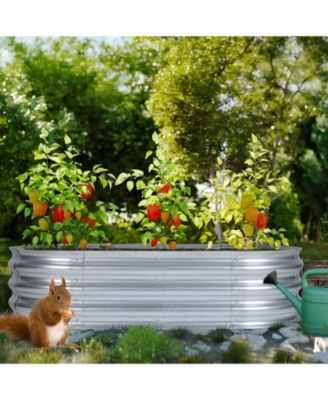 Galvanized Raised Garden Bed Kit,47.24''(L) x 23.62''(W) x11.81''(H) Outdoor Garden Planter Oval Large Boxes for Vegetables, Flowers, Herbs - Silver