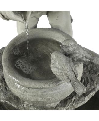 Gray Resin Cherub Birdbath Outdoor Patio Fountain