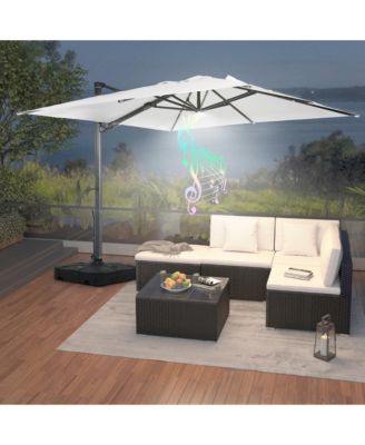 120" Square Cantilever Umbrella with Detachable LED Atmosphere Light, Bluetooth Player and Weight Base