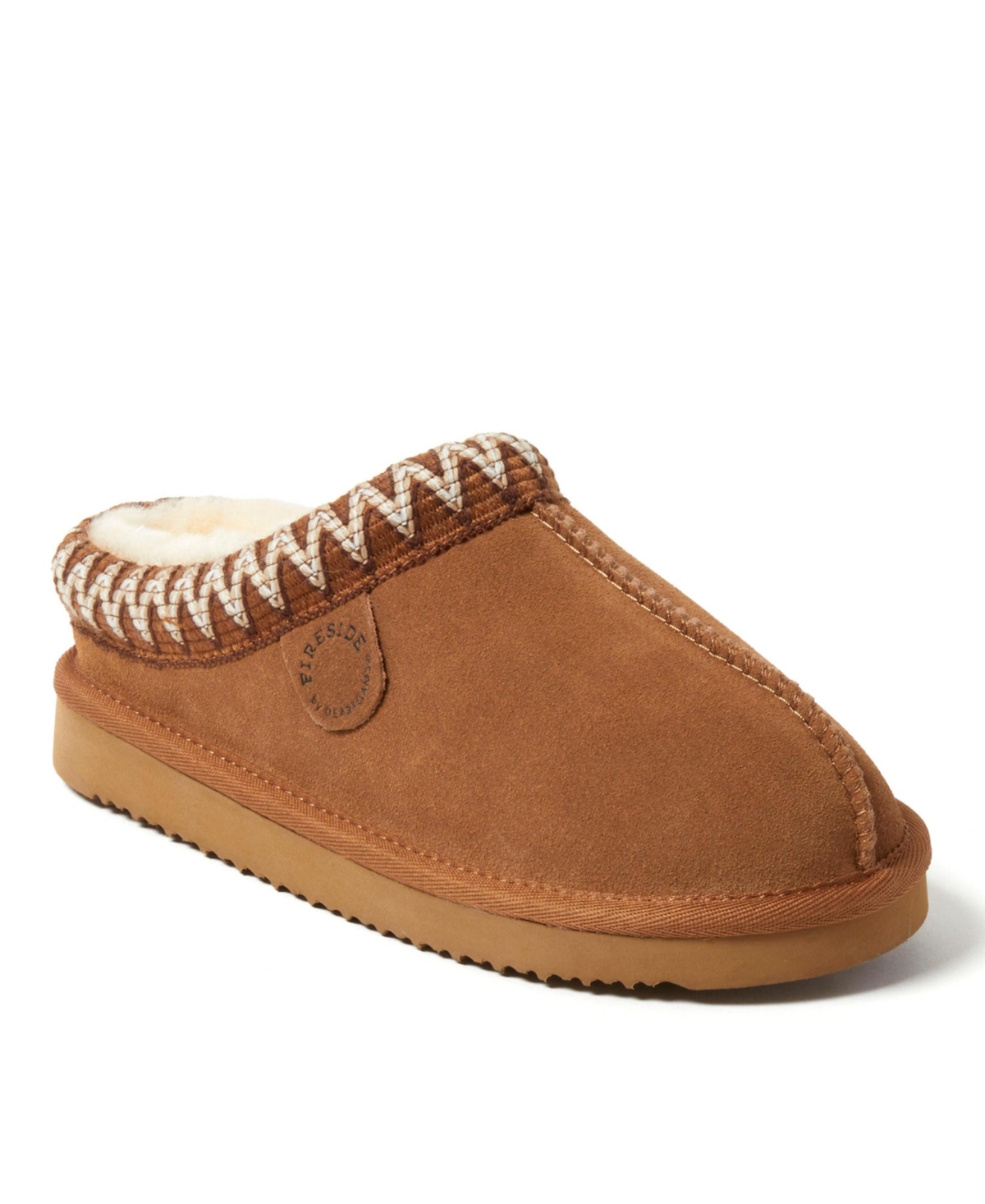 Fireside by Dearfoams Women's Greta Genuine Shearling Clog Slipper with Taping - Chestnut
