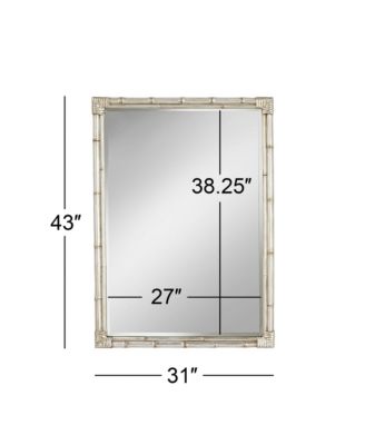 Takeo Rectangular Vanity Decorative Wall Mirror Modern Rustic Style Distressed Silver Faux Bamboo Frame Beveled 31" Wide for Bathroom Bedroom Living Room Home Office Entryway - Noble Park